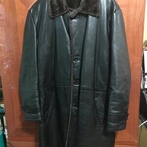 Mens leather coat with faux fur lining-XXL